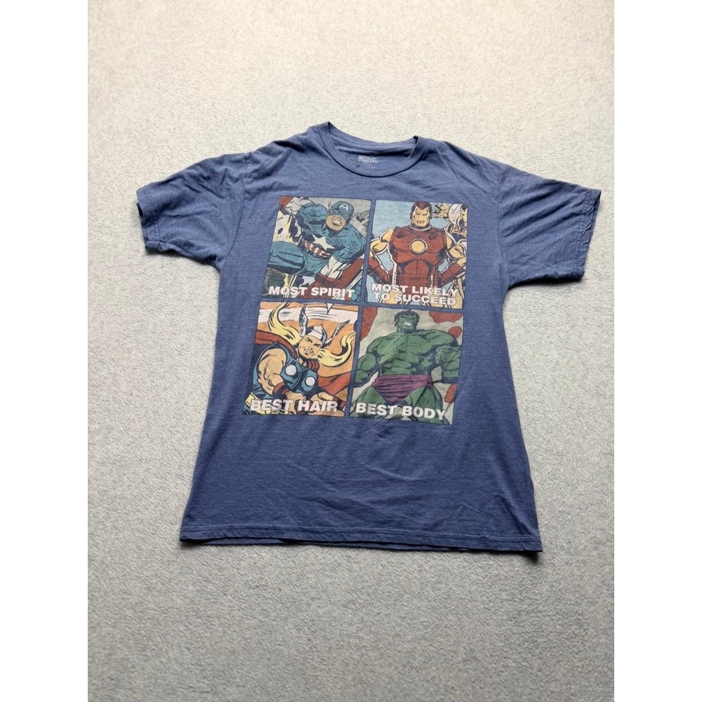Marvel Avengers Superlatives Graphic T-Shirt Blue Heather Mens Medium